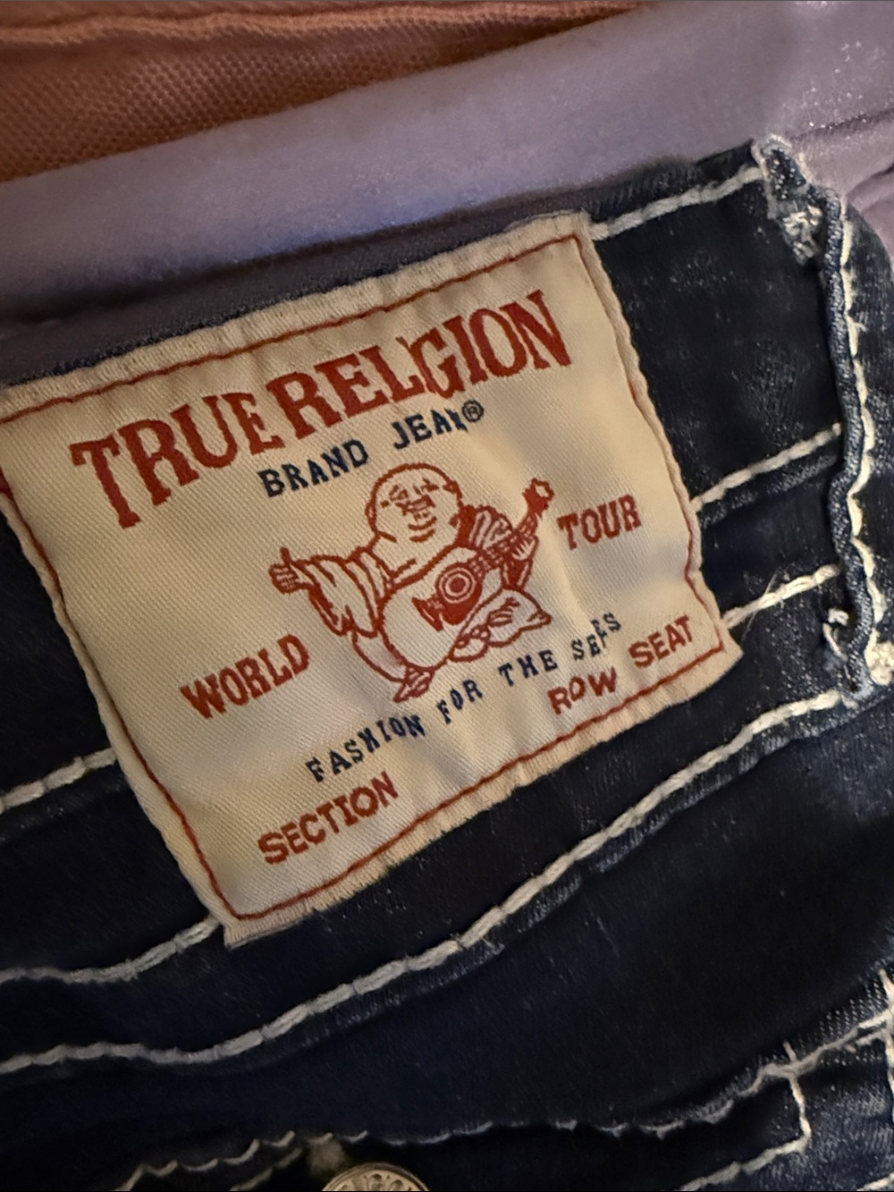True Religion Dark Blue Bootcut Jeans with White Contrast Stitching - Picture 3 of 5